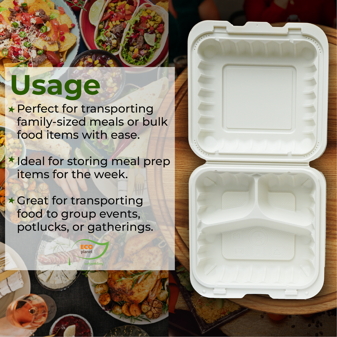 Compostable P3 Food Containers with Lids | Durable, Biodegradable, and Eco-Friendly