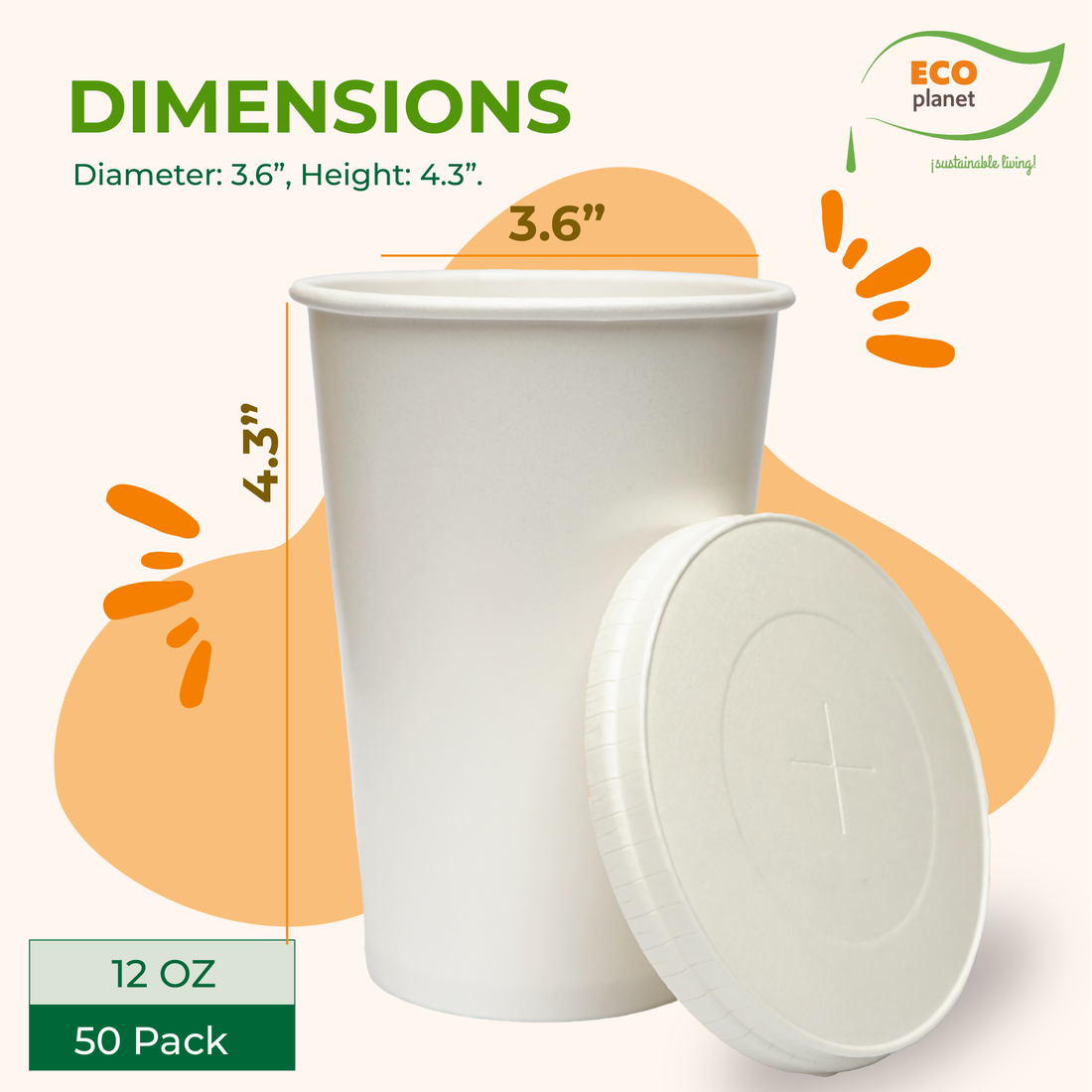 Compostable Disposable Cups with Lids | Biodegradable and Eco-Friendly Beverage Solution | Durable Cups for Hot and Cold Drinks (12 oz)