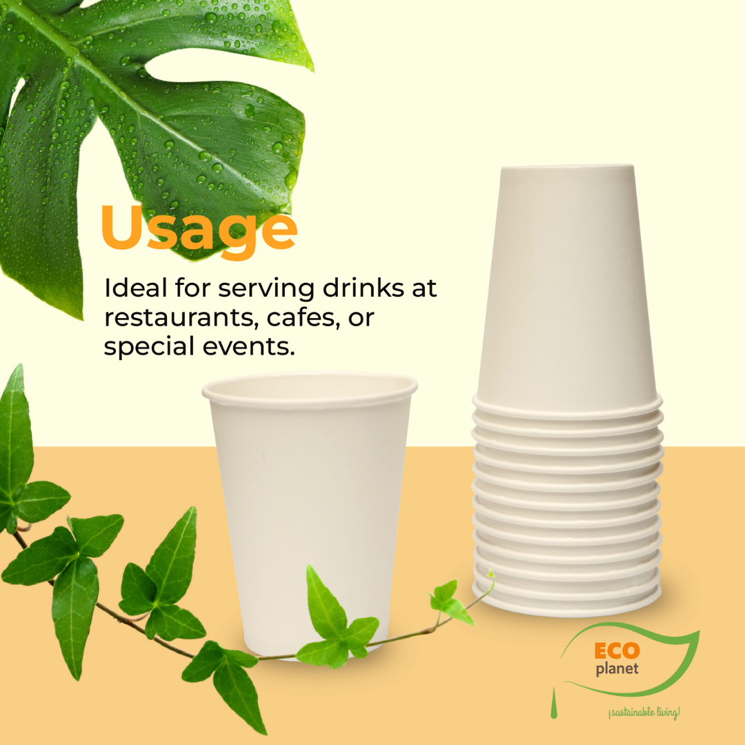 Compostable Disposable Cups with Lids | Biodegradable and Eco-Friendly Beverage Solution | Durable Cups for Hot and Cold Drinks (12 oz)