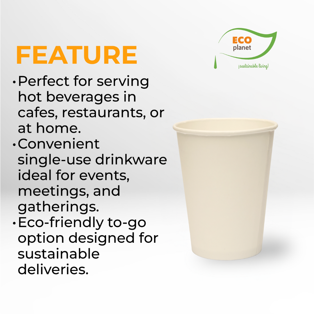 Compostable Disposable Cups with Lids | Biodegradable and Eco-Friendly Beverage Solution | Durable Cups for Hot and Cold Drinks (12 oz)