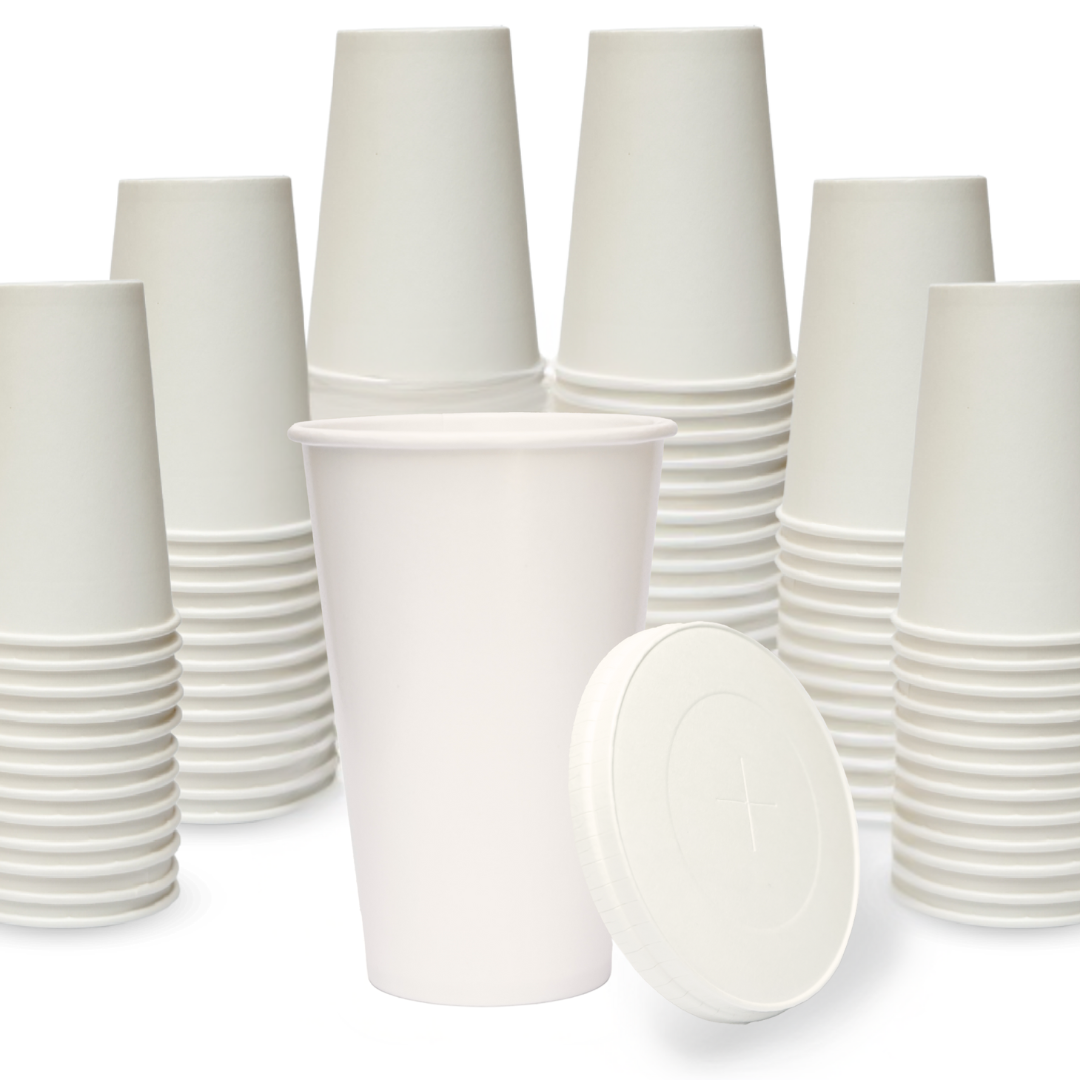 Compostable Disposable Cups with Lids | Biodegradable and Eco-Friendly Beverage Solution | Durable Cups for Hot and Cold Drinks (12 oz)