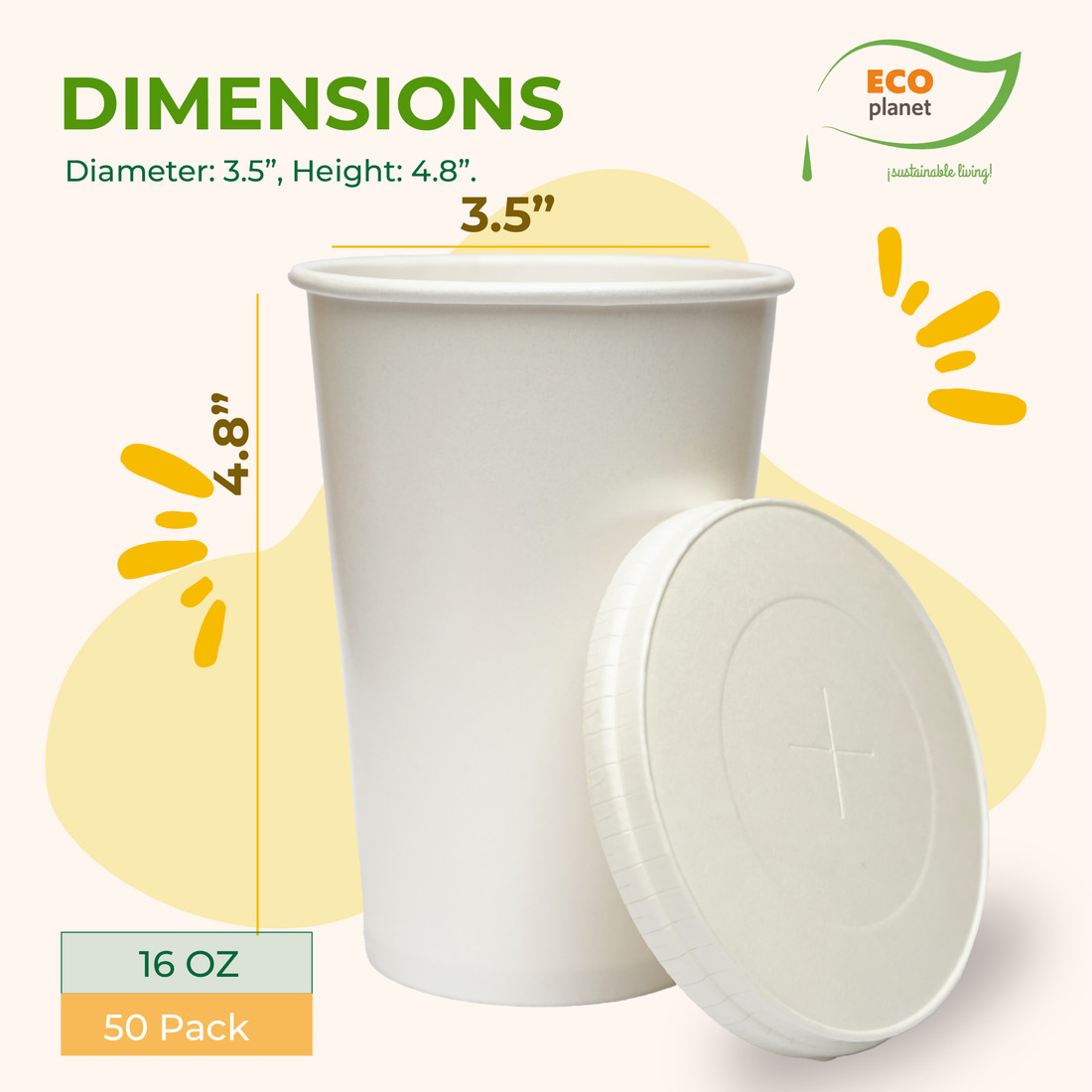 Compostable Disposable Cups with Lids | Biodegradable and Eco-Friendly Beverage Solution | Durable Cups for Hot and Cold Drinks (16 oz)