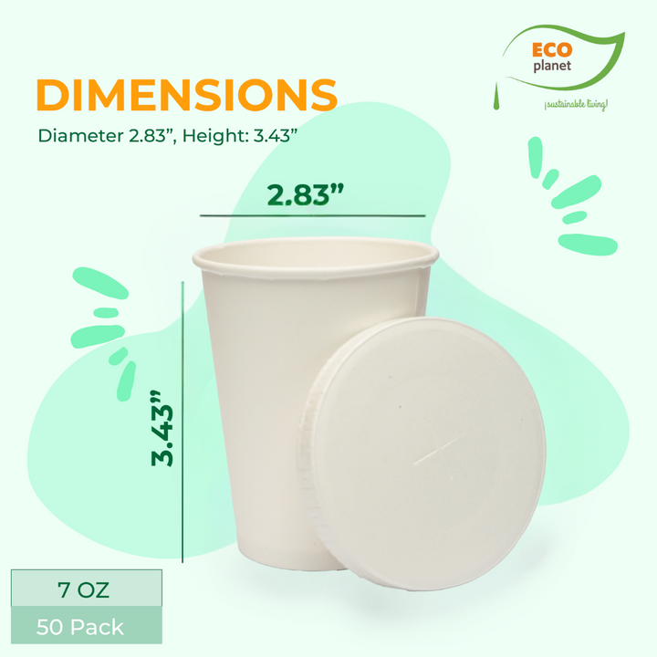 Compostable Disposable Cups with Lids | Biodegradable and Eco-Friendly Beverage Solution | Durable Cups for Hot and Cold Drinks (7 oz)