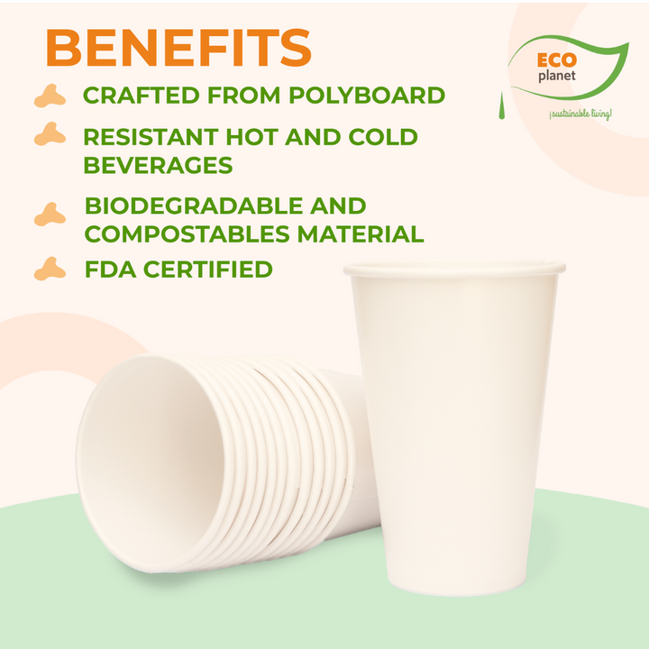 Compostable Disposable Cups with Lids | Biodegradable and Eco-Friendly Beverage Solution | Durable Cups for Hot and Cold Drinks (12 oz)
